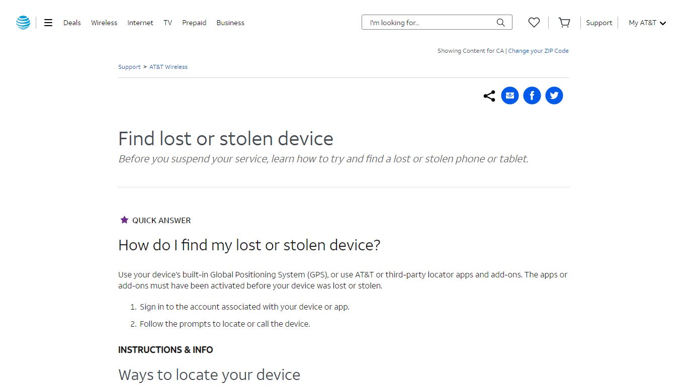 Find Lost or Stolen Device - AT&T Wireless Customer Support